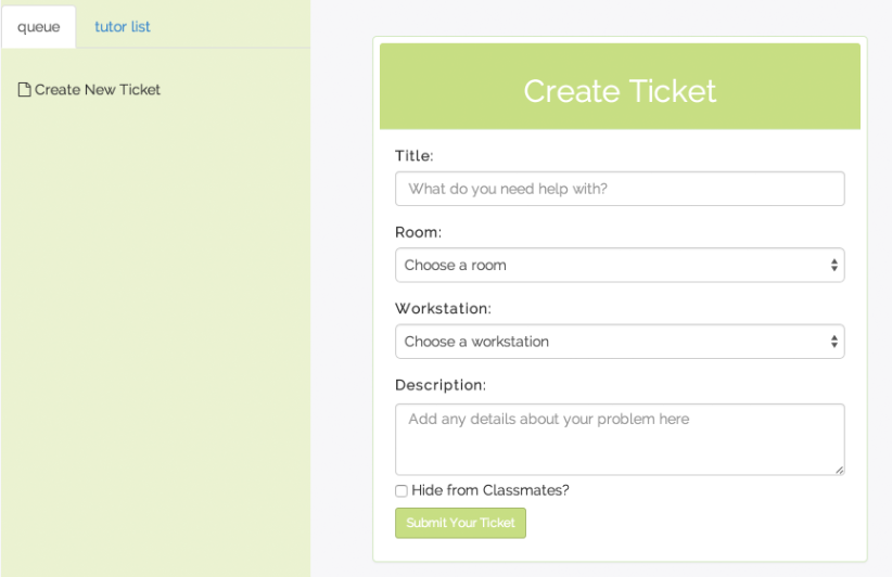 Autograder's Create Ticket form
